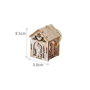 Merry Christmas LED Light Wooden House Luminous Cabin Christmas Decorations for Home DIY Xmas Tree Ornaments Kids Gifts New Year acacuss