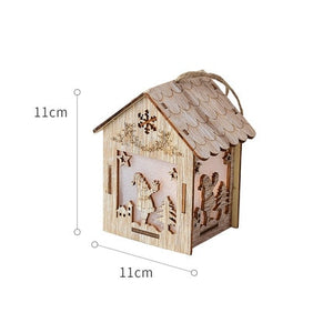 Merry Christmas LED Light Wooden House Luminous Cabin Christmas Decorations for Home DIY Xmas Tree Ornaments Kids Gifts New Year acacuss
