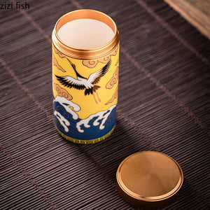 Metal Ceramics Double Layer Tea Caddy Moisture-proof Sealed Tank Portable Small Tea Box Tea Container Home Food Storage Tank acacuss