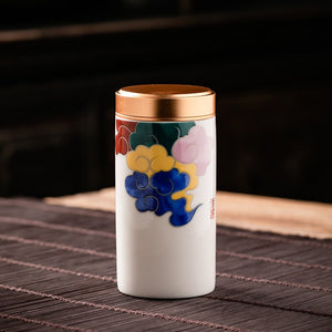 Metal Ceramics Double Layer Tea Caddy Moisture-proof Sealed Tank Portable Small Tea Box Tea Container Home Food Storage Tank acacuss