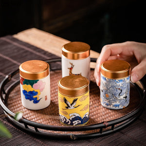 Metal Ceramics Double Layer Tea Caddy Moisture-proof Sealed Tank Portable Small Tea Box Tea Container Home Food Storage Tank acacuss