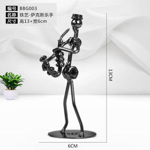 Metal Musician Guitar Player Statue Musical Instrument Little Iron Art Collectible Figurine Home Cafe Office Book Shelf Decorate acacuss