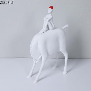 Minimalist Horse Riding Figure Crafts White Character Resins Sculpture Desk Decoration Ornaments Statue Aesthetic Room Decor acacuss