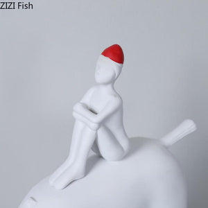 Minimalist Horse Riding Figure Crafts White Character Resins Sculpture Desk Decoration Ornaments Statue Aesthetic Room Decor acacuss