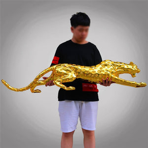Modern Abstract Gold Panther Sculpture Geometric Resin Leopard Statue Wildlife Decor Gift Craft Ornament Accessories Furnishing acacuss