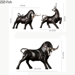 Modern Figurines Red and Black Bull Sculpture Resin Simulation Animal Statue Living Room Bookcase Crafts Accessories Home Decor acacuss