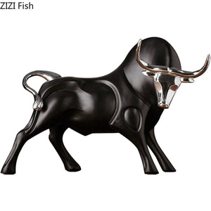 Modern Figurines Red and Black Bull Sculpture Resin Simulation Animal Statue Living Room Bookcase Crafts Accessories Home Decor acacuss