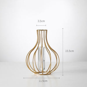 Modern Iron Golden Glass Vase Metal Wire Decorative Glass Tube Vase/Flower Vase Pot/Unique Handmade Home Decor/Living Room Office Table Vase - ACACUSS