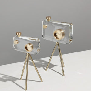 Modern Luxury Crystal Camera Sculpture Home Decor Accessories Creative Living Room Desktop Retro Tripod Camera Crystal Art Decor acacuss
