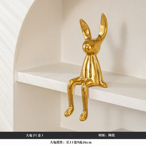 Modern Style Living Room Decoration Kawaii Rabbit Sculpture Ceramic Statue Home Decoration Accessories Home Decor Shelf Decor acacuss