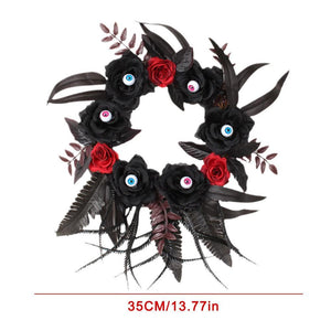 Moon Shaped Door Wreaths Halloween Decorations Welcome Sign Goth Roses Black Cats Garland Front Door Ornament Halloween Signs acacuss