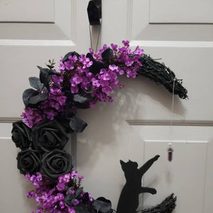 Moon Shaped Door Wreaths Halloween Decorations Welcome Sign Goth Roses Black Cats Garland Front Door Ornament Halloween Signs acacuss