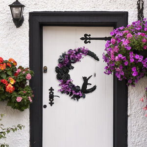 Moon Shaped Door Wreaths Halloween Decorations Welcome Sign Goth Roses Black Cats Garland Front Door Ornament Halloween Signs acacuss