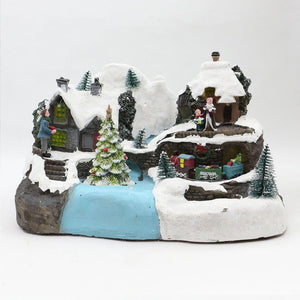Music Playing With LED Lighting Christmas House Decorations Train And Christmas Tree Revolving Resin XMAS Villages Ornaments acacuss