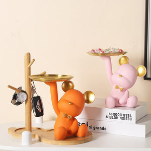 NEW Resin Bear Storage Tray Nordic Creative Figurines Ornaments Porch Desk Home Decoration Keys Candy Storage Home Decor acacuss