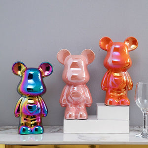 NORTHEUINS Ceramic Luxury Violence Bear Figurines Colorful Electroplated Teddy Bear Collection Item Living Room Decor Ornaments acacuss
