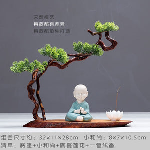New Chinese style desktop porch decoration root carving welcome pine decorative art office incense burner decoration acacuss