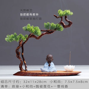 New Chinese style desktop porch decoration root carving welcome pine decorative art office incense burner decoration acacuss