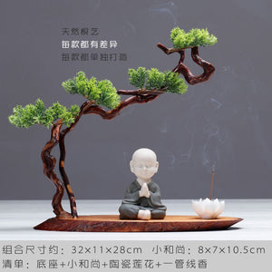 New Chinese style desktop porch decoration root carving welcome pine decorative art office incense burner decoration acacuss