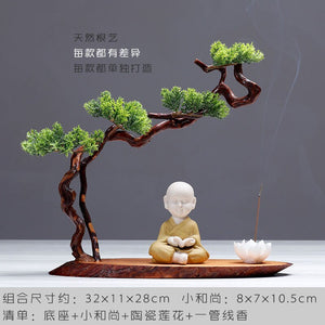 New Chinese style desktop porch decoration root carving welcome pine decorative art office incense burner decoration acacuss
