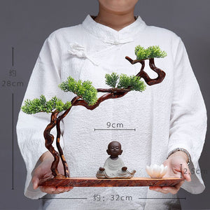 New Chinese style desktop porch decoration root carving welcome pine decorative art office incense burner decoration acacuss