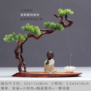 New Chinese style desktop porch decoration root carving welcome pine decorative art office incense burner decoration acacuss