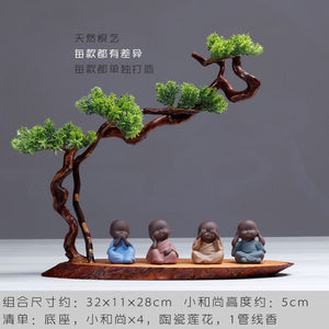 New Chinese style desktop porch decoration root carving welcome pine decorative art office incense burner decoration acacuss