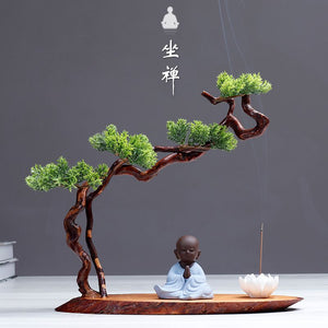 New Chinese style desktop porch decoration root carving welcome pine decorative art office incense burner decoration acacuss