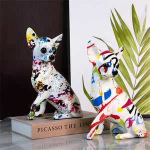 New Colored Chihuahua Bulldog Resin Sculpture Figurine Statue Office Home Decoration Ornaments Desktop Handmade Craft Modern Art acacuss