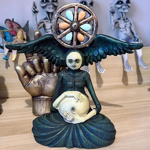 Newest Halloween Mini Witch's Wheel of Life Decorative Figurines Statue Sculpture Art Craft Ornament Home Yard Garden Decoration acacuss