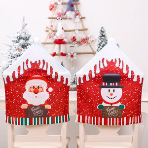 Noel Santa Claus Christmas Non-woven Dinner Table Red Hat Chair Back Covers Xmas Christmas Decorations for Home New Year 2023 acacuss