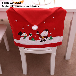 Noel Santa Claus Christmas Non-woven Dinner Table Red Hat Chair Back Covers Xmas Christmas Decorations for Home New Year 2023 acacuss