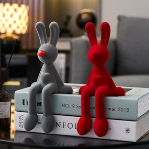 Nordic Abstract Rabbit Figurines Flocking Bunny Resin Statue Modern Art Decor Desktop Sculpture Crafts Home Decoration Ornament acacuss