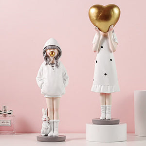Nordic Cute Balloon Girls Figurine Resin Art Sculpture Collectible Figure Statue Crafts Living Room Desktop Home Ornament Gift acacuss