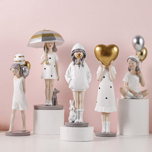 Nordic Cute Balloon Girls Figurine Resin Art Sculpture Collectible Figure Statue Crafts Living Room Desktop Home Ornament Gift acacuss