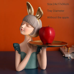Nordic Girl Sculpture Decorative Tray Plates Entrance Key Jewelries Storage Trinket Dish Table Craft Home Decoration Accessories acacuss