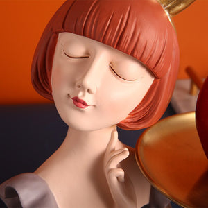 Nordic Girl Sculpture Decorative Tray Plates Entrance Key Jewelries Storage Trinket Dish Table Craft Home Decoration Accessories acacuss