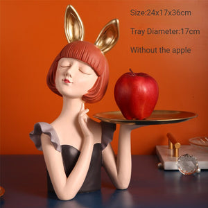 Nordic Girl Sculpture Decorative Tray Plates Entrance Key Jewelries Storage Trinket Dish Table Craft Home Decoration Accessories acacuss
