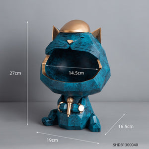 Nordic Golden Geometric Cat Sculpture Modern Decorative Key Snack Storage Abstract Animal Statue Desk Accessories Home Decor acacuss