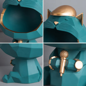Nordic Golden Geometric Cat Sculpture Modern Decorative Key Snack Storage Abstract Animal Statue Desk Accessories Home Decor acacuss