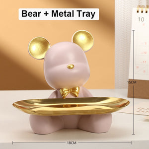 2023 NEW Nordic Resin Bear Tray Figuinres Home Living Room Bedroom Key Storage Decor Ornament Candy Container Animal Statues acacuss