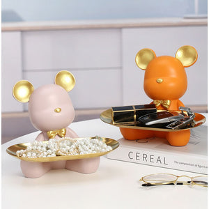 2023 NEW Nordic Resin Bear Tray Figuinres Home Living Room Bedroom Key Storage Decor Ornament Candy Container Animal Statues acacuss