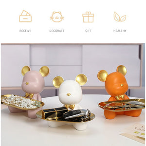 2023 NEW Nordic Resin Bear Tray Figuinres Home Living Room Bedroom Key Storage Decor Ornament Candy Container Animal Statues acacuss