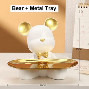 2023 NEW Nordic Resin Bear Tray Figuinres Home Living Room Bedroom Key Storage Decor Ornament Candy Container Animal Statues acacuss
