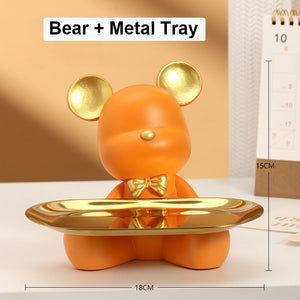 2023 NEW Nordic Resin Bear Tray Figuinres Home Living Room Bedroom Key Storage Decor Ornament Candy Container Animal Statues acacuss