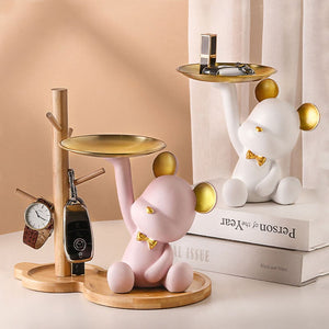 Nordic Style Resin Bear Tray Home Living Room Bedroom Key Storage Decoration Decoration Candy Container Animal Statue Decoration acacuss
