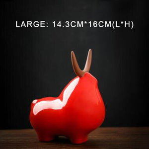 PINNY Red Bull Ornament Estatuas Ceramic Crafts Decorative Statues For Decoration Home Decoration Accessories Modern acacuss