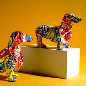 Painted Colorful Dachshund Dog Creative Home Modern Decoration Ornaments Living Room Wine Cabinet Office Decor Desktop Crafts acacuss