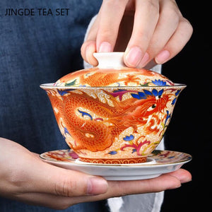 Palace Enamel Dragon Pattern Ceramic Gaiwan Chinese Handmade Teacup Travel Tea Bowl Home Teaware Accessories Drinkware 170ml acacuss