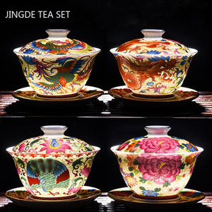Palace Enamel Dragon Pattern Ceramic Gaiwan Chinese Handmade Teacup Travel Tea Bowl Home Teaware Accessories Drinkware 170ml acacuss